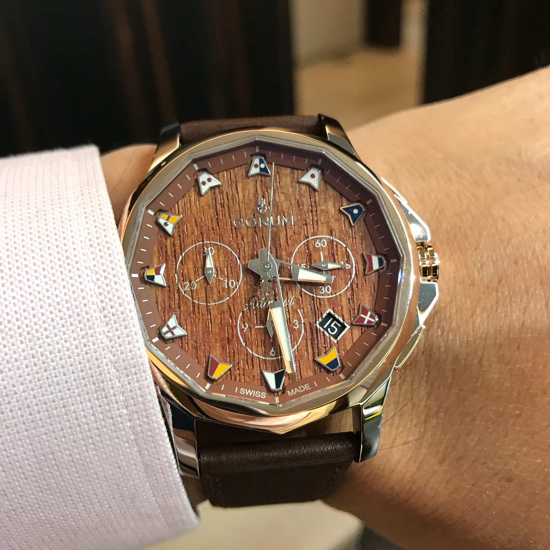Corum Admiral Legend 42 Chronograph with brown teak wood dial (2018)