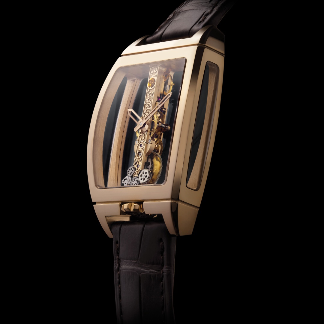 Which trademark Corum model was devised by Vincent Calabrese and introduced in 1980, and to date remains a benchmark with its unique baguette movement?