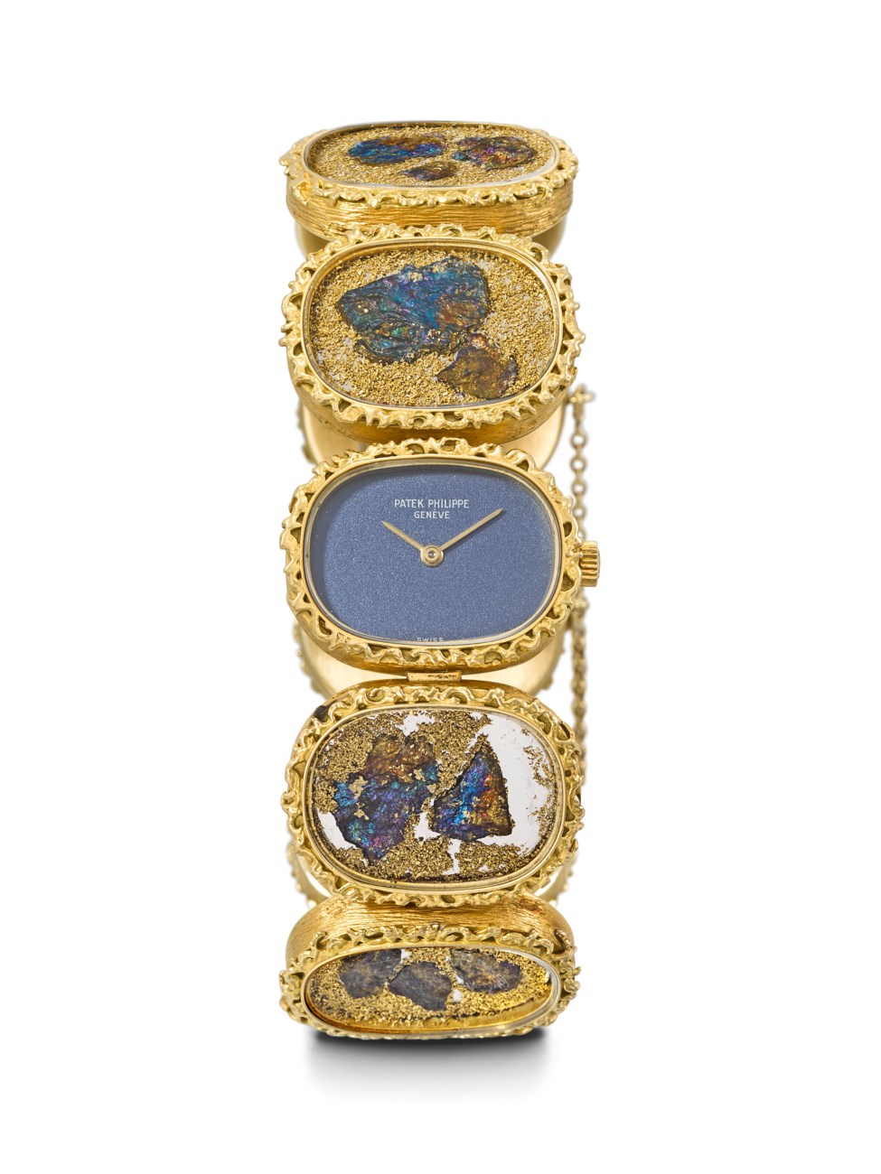 Patek Philippe 18k white & yellow gold with bronze and chalcopyrite butterfly wing (1973)